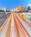 The light trails on the steet