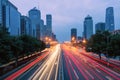 Light trails on the street at Beijing Central Business district Royalty Free Stock Photo