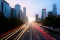 Light trails on the street at Beijing Central Business district Royalty Free Stock Photo