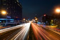 Light trails on the street at Beijing Central Business district Royalty Free Stock Photo