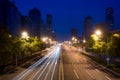 Light trails on the street at Beijing Central Business district Royalty Free Stock Photo