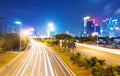 light trails on the street at dusk in guangdong Royalty Free Stock Photo