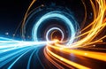 Light trails and swirling light patterns creating a dynamic tunnel effect with Royalty Free Stock Photo