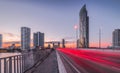 Light Trails on a Bridge Crossing the River Royalty Free Stock Photo