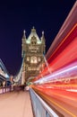 Light trails on Tower bridge at night, London, England Royalty Free Stock Photo