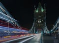 Light trails on Tower bridge at night, London, England Royalty Free Stock Photo