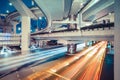 Light trails under the viaduct Royalty Free Stock Photo