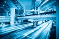 Light trails under the viaduct at night rush hour Royalty Free Stock Photo