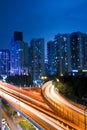 Light trails on the viaduct at night Royalty Free Stock Photo