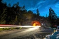 Light Trails by Wawona Tunnel at Night - Yosemite National Park, California Royalty Free Stock Photo