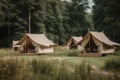 light travel vacation nature glamping forest canvas luxury camping tent. Generative AI.