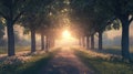 light trees and sun and path Royalty Free Stock Photo