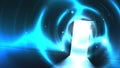 Light tunnel from open door of dark room, abstract mystical paranormal glowing exit. Light in the end of a tunnel. Portal Royalty Free Stock Photo