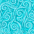 Light turquoise smooth lines corners and spirals with torn edges on a turquoise background vector seamless pattern.Abstract