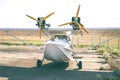 Light twin-engine amphibious aircraft at the airport Royalty Free Stock Photo