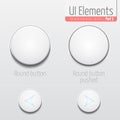 Light UI Elements Part 3: Round button. UI set. In default and pushed state. Round buttons with glowing arrows Royalty Free Stock Photo