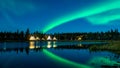 Light up Tipi indian Tent with water reflection during Aurora Royalty Free Stock Photo