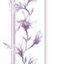 Light violet contour of magnolia flowers on a twig and vertical