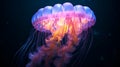 Light violet jellyfish underwater photography. Close up tentacles wild nature aquarium translucent dangerous poison