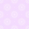 Light violet seamless pattern with white flowers and dots. Stylized floral background. Vector