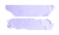 Light violet tapes. Adhesive torn, ripped purple very pei paper strips isolated on white background