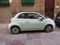 Light water green Fiat New 500 car in Cagliari