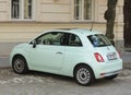 Light water green Fiat New 500 car in Prague