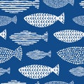 Light watercolor fishes. Seamlessly tiling fish pattern. Royalty Free Stock Photo