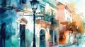 Light watercolor small town ai generated high quality illustration