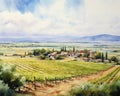 Light watercolors of a vineyard on different locations in the world.