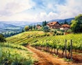 Light watercolors of a vineyard on different locations in the world.