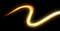 Light wave curve trail path, yellow bright neon glowing flash trace, car lights trace and fire flare effect. Optic fiber glow and Royalty Free Stock Photo