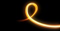 Light wave spiral curve trail, orange yellow neon glowing flash with spin line trace. Optic fiber glow and magic bright fire light Royalty Free Stock Photo