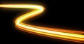 Light wave with trail path, orange neon glowing flash trace. Car lights trace effect, optic fiber glow and magic bright light in Royalty Free Stock Photo