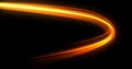 Light wave trail path, orange yellow neon glowing flash curve with spin trace. Optic fiber glow effect and magic bright fire light Royalty Free Stock Photo