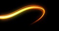 Light wave trail path, orange yellow neon glowing flash spin trace. Car lights glow effect, optic fiber and magic bright light Royalty Free Stock Photo