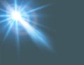 Light is white and blue, with a yellow halo with transparent rays. Flash, explosion or glowing star.