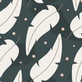 Light white flying feather. Vector seamless natural pattern, flat style.