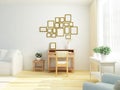 Light white interior of living room with vintage cabinet table. Scandinavian Style