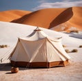 A light white and wood glamp in the white desert. Royalty Free Stock Photo