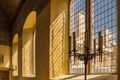 Light through window bars in medieval castle