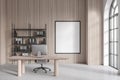 Light wooden CEO office with poster Royalty Free Stock Photo