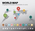 Light World map with pointers Royalty Free Stock Photo