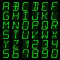 Light yellow digital font, letters and numbers. English alphabet in digital screen. LED board concept for billboards, airport, Royalty Free Stock Photo