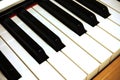 Light yellow wood piano keyboard in white light