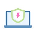 Lightbolt inside safety shield denoting flat concept icon of cyber security, ready to use vector Royalty Free Stock Photo