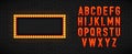 Lightbox and Alphabet. Marquee lightbox billboard with light bulb font for template on the wall background. Concept of Royalty Free Stock Photo