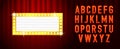 Lightbox and Alphabet. Marquee lightbox billboard with light bulb font for template on the wall background. Concept of Royalty Free Stock Photo