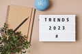 Lightbox with text trends 2023. Tendencies for new year idea