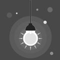 Glowing white light bulb hanging, Flat style. Isolated. Royalty Free Stock Photo